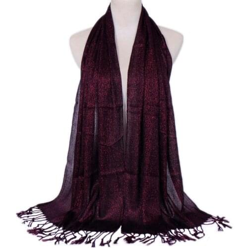Women glitter hijabs scarf lurex shimmer shawls scarves plain polyester muslim lightweight fashion Islamic long wraps headband