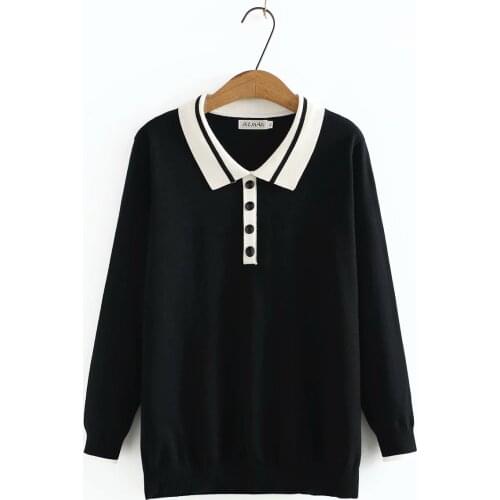 Womens oversize sweater autumn 2021 womens clothing turn-down collar Top female black white loose Womens jumper