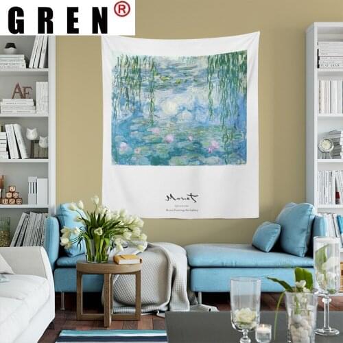 GREN Monet Scenic Painting Tapestry Wall Hanging Covering Rugs Background Cloth Beach Mat Blanket Art Bedroom Dorm Home Decor