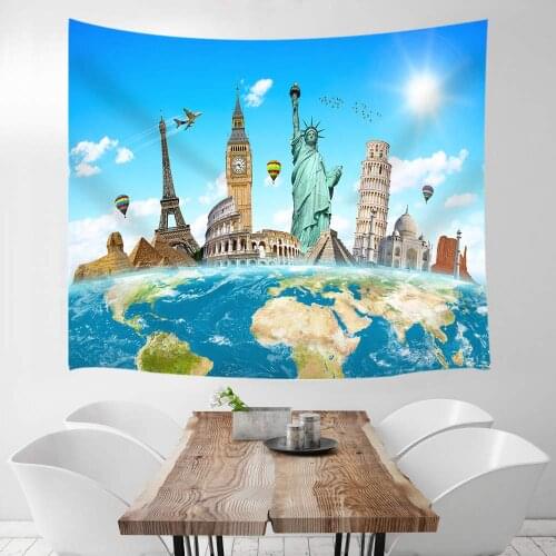 Famous Monuments of World Grouped Together on Planet Earth Tapestry Wall Hanging