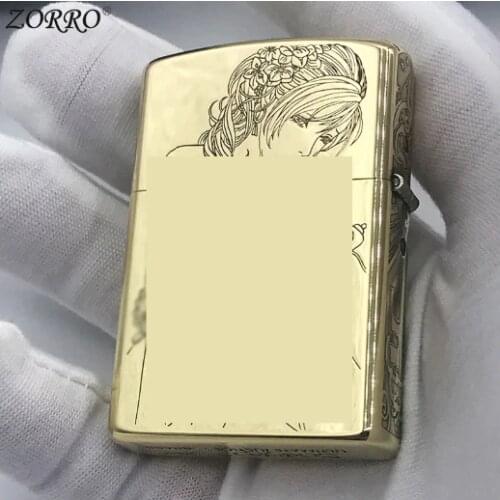 Zorro pure copper carving beauty kerosene windproof lighter oxidation material toy boutique presents