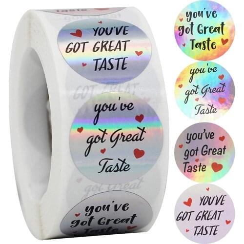 1'' You've Got Great Taste with heart Stickers Thank You seal label holographic silver rainbow Holo sticker for packaging decor