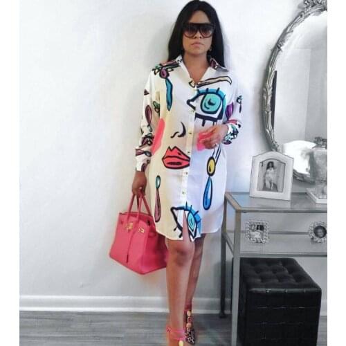 2021 Fashion Women Autumn Long Sleeve Women Shirt Casual Abstract Printing Long Women Shirt Button Up Plus Size Women Shirts