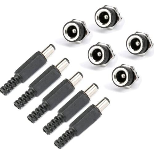 5pair DC Power pin 5.5x2.1mm Female Plug Jack+ Male Plug Jack Socket Adapter DC-022B Supply Panel Mount Connectors