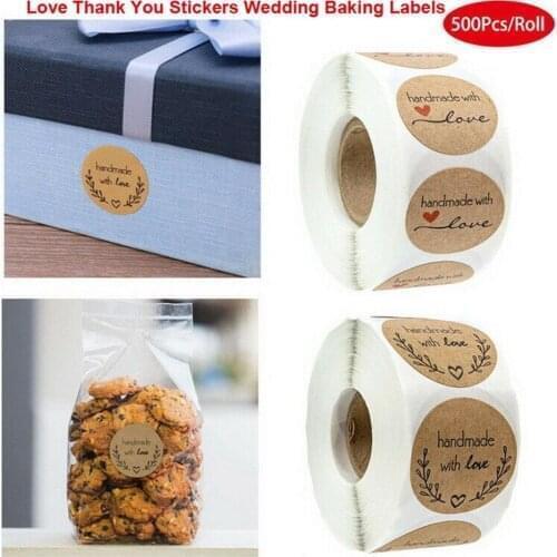500pcs Round Labels Handmade Kraft Paper Pink Hot Gold Packaging Sticker Candy Bag Gift Box Packing Wedding Party Thanks Sticker