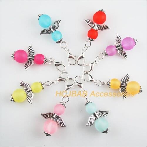 8 New 20.5x32mm Angel Charms Mixed Frosting Acrylic Tibetan Silver Plated Retro With Lobster Claw Clasps