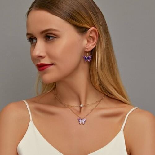 Butterfly Jewelry Sets For Women Charm Pendant Necklace Hook Earrings Fashion Jewelry Party Gifts 2020 New Accessories