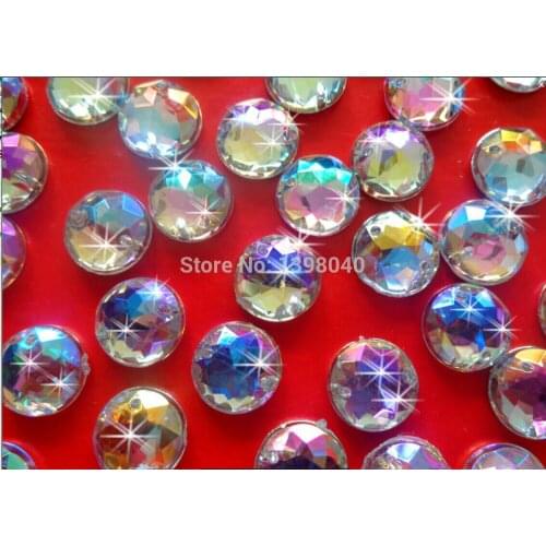 Free shipping Round 200pcs 10mm AB colour sew on Acryl crystal rhinestones accessory gemstone beads flatback strass