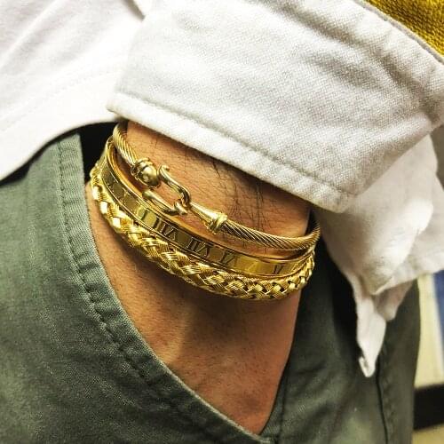 3pcs/Set Royal Roman Bracelets & Bangles Cable Wire Love Bangles For Men Stainless Steel Pulseiras Men Jewelry Accessories