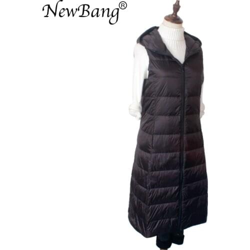 NewBang Brand Womens Long Vest Ultra Light Down Vests Hooded Sleeveless Turn-down Collar Jacket Warm Suit Vest