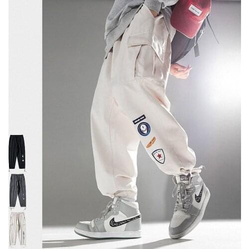 Cotton Cargo Pants Men 2021 Korean Fashion Elegant Sports Letter Printed Joggers Hip Hop Streetwear Male Sweatpants Gym Trousers