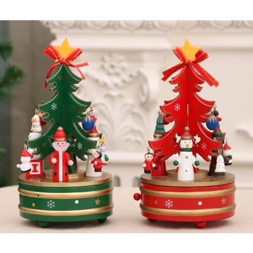 Musicbox Decorative Wooden Christmas Tree Figurine with Desktop Musical Box Spinning Tabletop Ornaments for Wedding Christmas