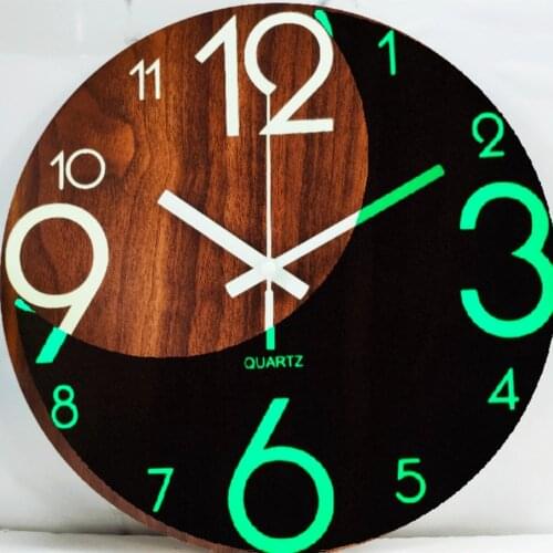 Wooden Wall Clock Luminous Number Hanging Clocks Quiet Dark Glowing Wall Clocks Modern Watches Home Living Room Decoration Clock