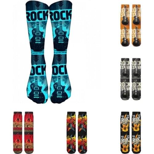 3D Rock Guitar Printed Men Long Socks Fashion Cool Compression Cotton Socks Unisex Harajuku Casual Personality Chausette Femme