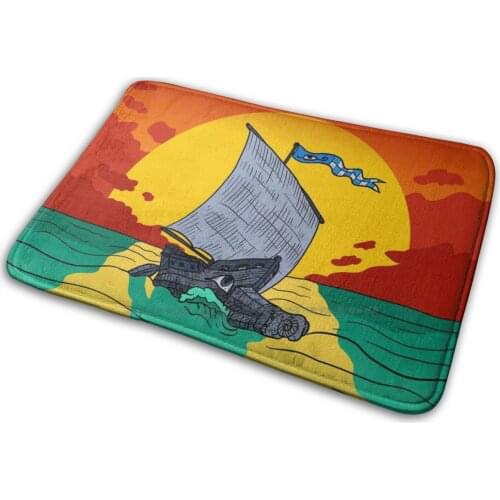 Ancient Greek Galley In The Sunset. Mat Rug Carpet Anti-Slip Bedroom Entrance Door Mat Ship Sea Greek Ancient Boat Greece