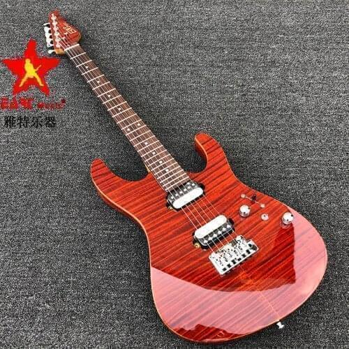 EART electric guitar tiger maple veneer, bright red, Korean-made accessories, small double vibrato bridge, in stock