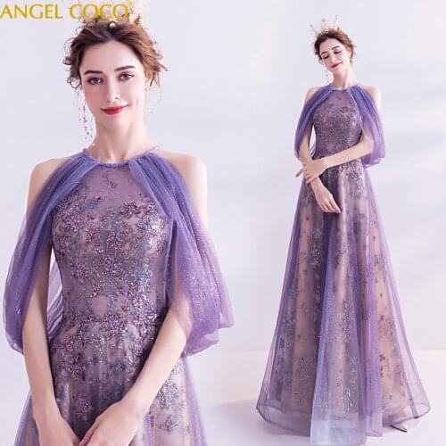 Purple Long Evening Dress Party Ever Pretty Elegant Beach Vestido De Noche Vintage Prom Gowns Abendkleider Abito da sera 2020