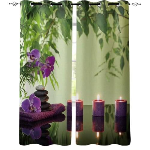Zen Orchid Green Leaf Stone Blackout Curtains For Living Room Window Curtains For Bedroom Kitchen Curtains Drapes Blinds