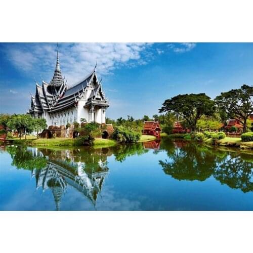 Gatyztory Frame Painting By Numbers House Scenery Canvas Colouring Handpainted Home Wall Decor 60×75cm Diy Gift