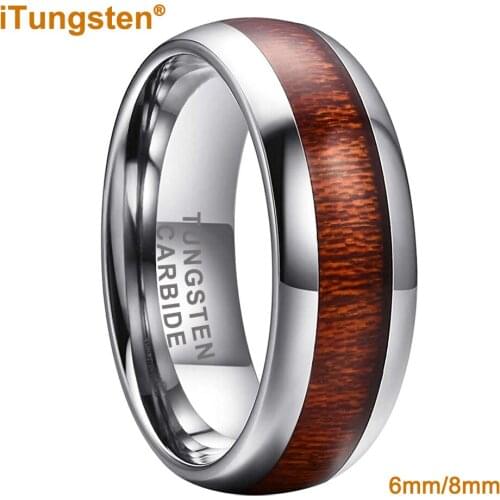 8MM Tungsten Carbide Ring For Men Women Wood Wedding Band Dome Band With Natural Wood Inlay Comfort Fit