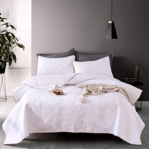 CHAUSUB White Quilt Set 3PCS Bedspread on the Bed Embroidered Cotton Bed Cover Queen Size Coverlet Summer Blanket for Double