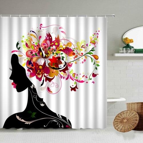 Creative Flower Butterfly Girl Shower Curtain Rose Woman Colorful Abstract Art Bathroom Decoration Waterproof Polyester Curtains