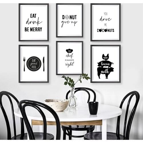 Kitchen Decor Posters And Prints Kitchen Typography Quotes Modern Minimalist Canvas Painting Black White Wall Pictures