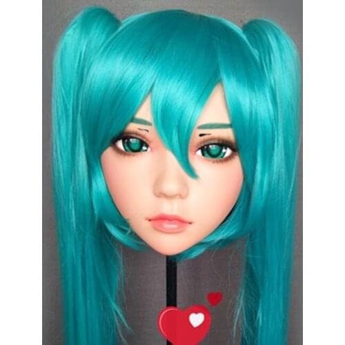 Ling-4)Female Sweet Girl Resin Half Head Kigurumi BJD Eyes Crossdress Cosplay Japanese Anime Role Lolita Mask With Eyes And Wig