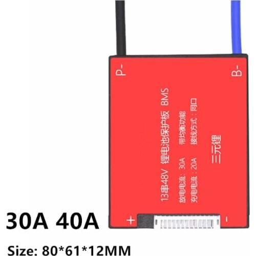 Waterproof 3.7V 13S 48V E-bike Li ion battery 18650 BMS 15A 20A 30A 40A 50A 60A battery BMS Charging Voltage 54.6V With balance