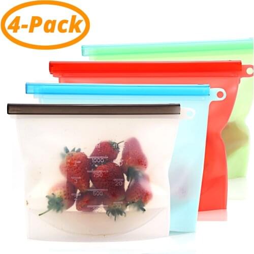 Reusable Silicone Food Preservation Bag Airtight Seal Storage Container Versatile Kitchen Cooking Utensil (set of 2&4)