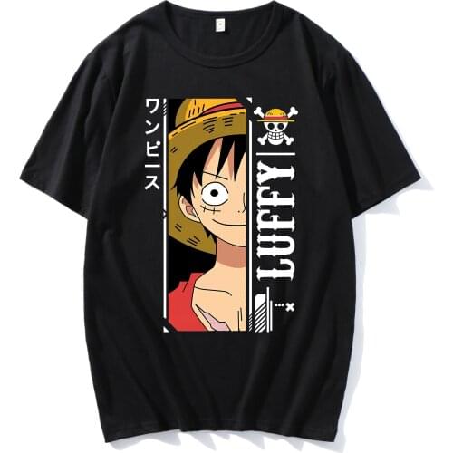 Anime One Piece Luffy Fashion Super Cool Print Short Sleeve T-shirt Retro Street Hipster Tshirt Male Women Hip Hop Punk T Shirt