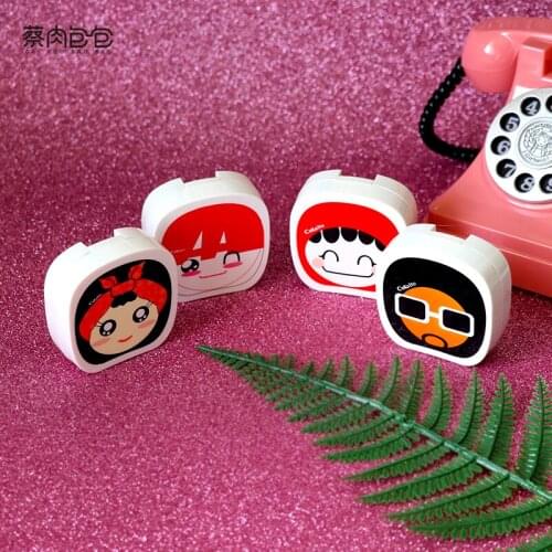 Cartoon Cute Girl Contact Lens Case Lenses Box Travel Container Suction Cup Tweezer Mirror Storage Box 4pc/lot