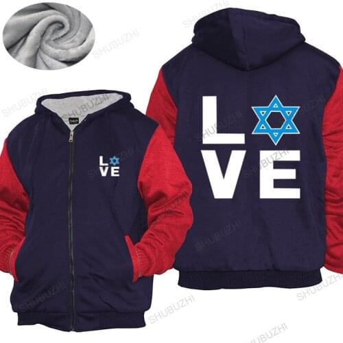 Mens brand warm coat male gift tops Men I Love Israel Star Of David Jewish Supporter thick hoody for him winter jacket