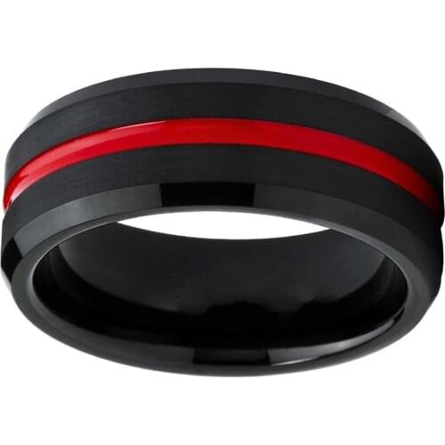 Mens Fashion Simple Personality Design Black Circle Red Line Titanium Steel Ring Jewelry Accessories Gift