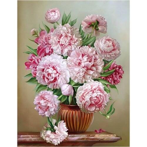 Counted Cross Stitch Kits Needlework - Crafts 14 ct Aida DMC Color DIY Arts Handmade Home Decor - Peony Flowers V