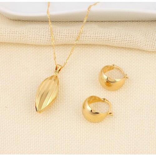 Bangrui Ethiopian set Necklace Pendant Earring Set Joias Ouro Gold Color Jewelry African Bridal Wedding Jewelry Arab Sets
