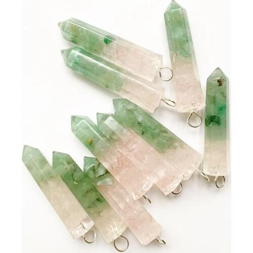 Natural Rose Quartz Stone Aventurine Chakra Healing Orgone Energy Pendant Resin Hexagonal Column Quartz Necklaces Accessories