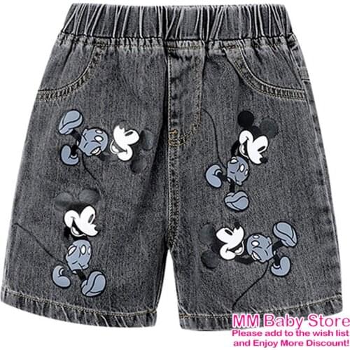 New Summer Cartoon Kids Boys Girls Mickey Embroidery Short Denim Trousers Fashion Short Pants Jeans Children Clothing