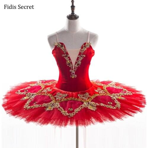 Charming Red Professional Pancake tutu Dance Dress,Girls Spanish/Kitri/Paquita Classical Ballet Performance Stage Costumes
