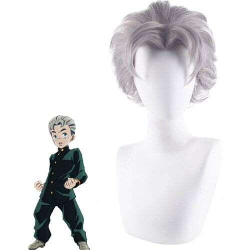 35cm Anime JOJOs Bizarre Adventure Cosplay Koichi Hirose Wig Role Playing Wigs Halloween Cosplay Gray Hair