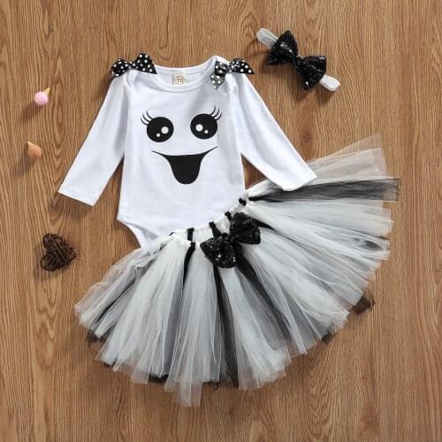 Princess Baby Girls Princess Casual Outfits Cartoon Long Sleeve Romper with Bowknot + Mesh Tulle Skirt + Headband 3Pcs Clothes