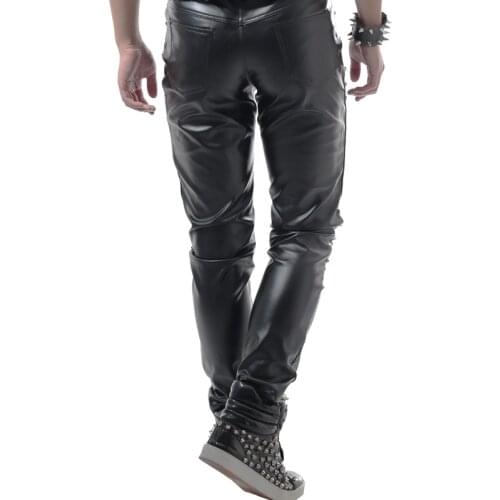Casual leather pants slim-fit micro-elastic mens white pants punk style rivet trendy mens pants stage DS singer costume