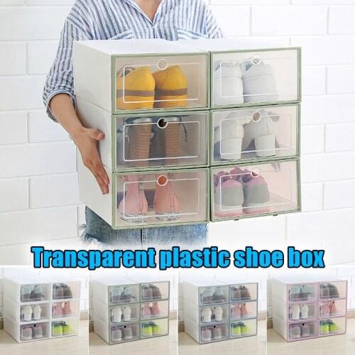 6 Pcs Transparent Shoe Box Flip Design Plastic Storage Case Organizer Dustproof for Home SEC88