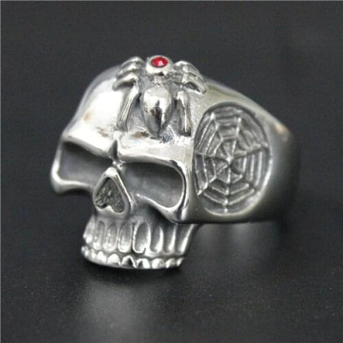 Size 7~13 Fashion Spider Skull Ring Polishing Men Women Ghost Skull Ring 316L Stainless Steel Jewelry Newest Biker Skull Ring