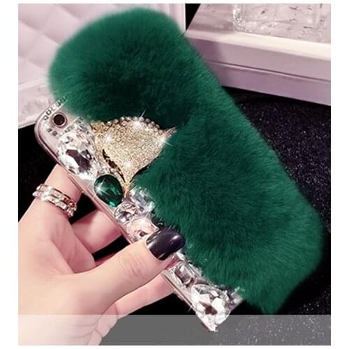 Luxury Big Diamond Real Rabbit Fur Soft Cover Case For SamsungA3 A5 A7 2017 A9 A8 A6 PLUS 2018 A50 A70 A80 A51 A71 Bling Case