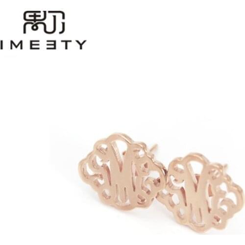 IMEETY custom name earrings in silver monogram earrings handmade initials earring personalized monogram stud earrings women