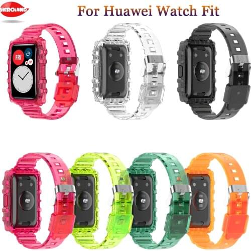 Sport Transparent Strap For Huawei Watch Fit Crystal Clear Replacement Band With Rugged Bumper Case Watch Fit Accessories Correa