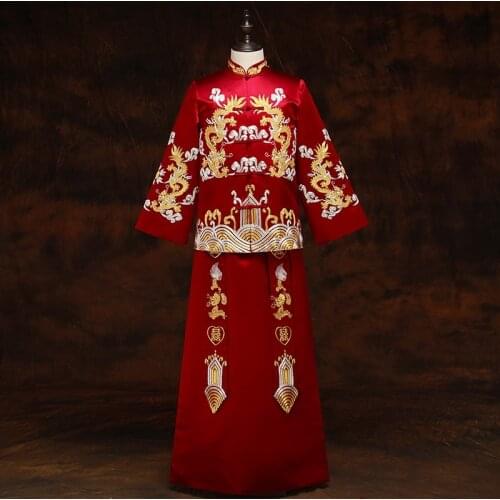 Chinese Dresses GroomS Wedding Dresses Dragon Phoenix Coats Tang Suit Hanfu Traditional Chinese Wedding Men Clothing KK3297