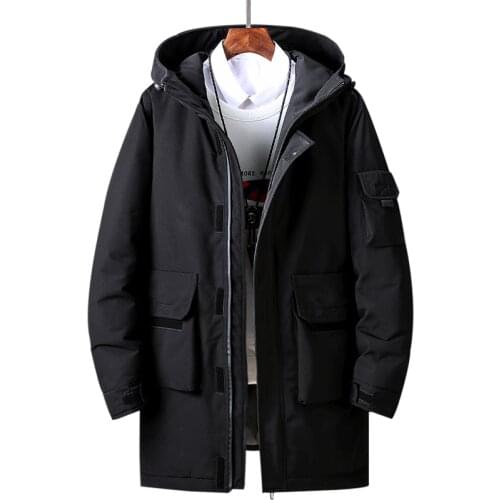 Thick Warm Winter Down Jackets Men Hooded Casual Slim Parka Coats Long Fashion White Duck Down Windbreaker Snow Jacket Overcoat