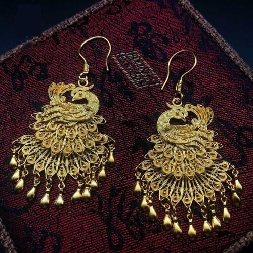 UBESTNICE Handmade Vintage Court S925 Sterling Silver Traditional Filigree Craft Phoenix Drop Earrings For Women Fine Jewelry